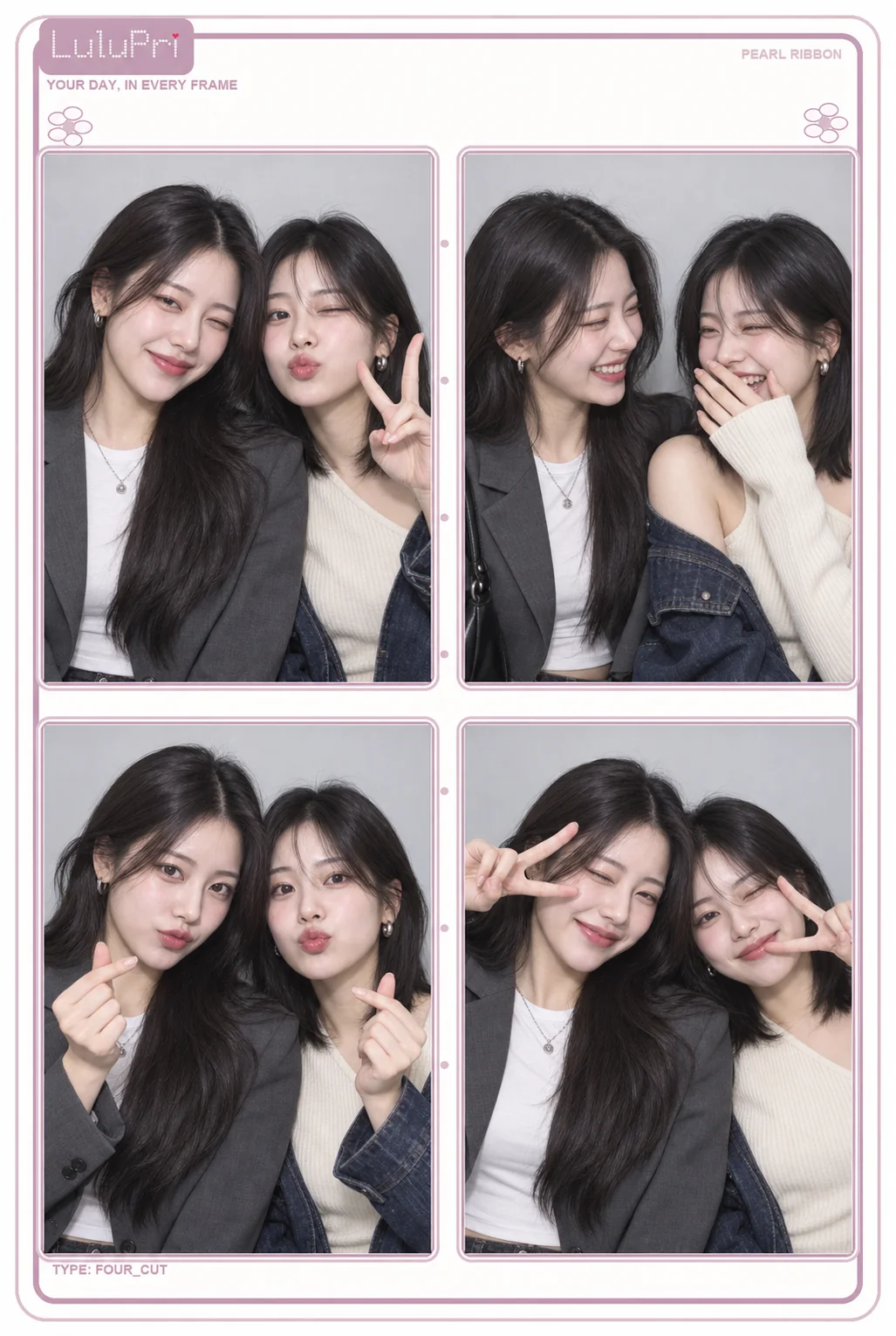 女性2人がポーズを変えて撮影した4カット写真の仕上がり見本